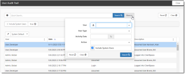 User Audit Trail More Search