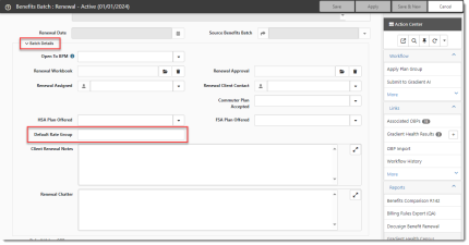 Benefits Batch Default Rate Group Field