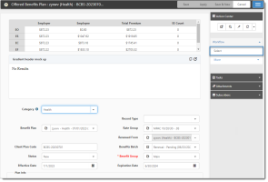 Offered Benefits Plan Window with Select Workflow Link Highlighted