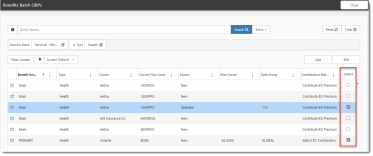 Benefits Batch OBPs Dashboard With Selections Made