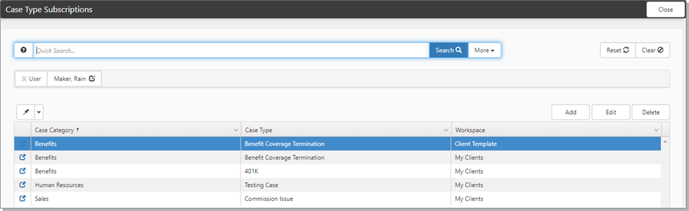 Configuring case type subscriptions