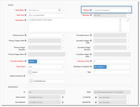 Rule Details Window Showing Auto Complete Task Configuration