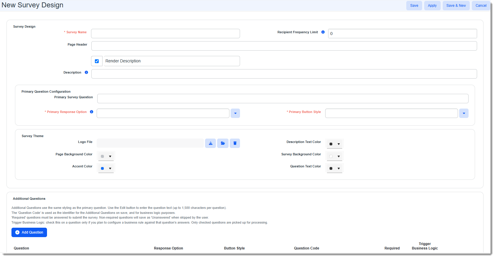 Survey Design Form on Initial Load