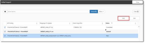 Inital Import Dashboard