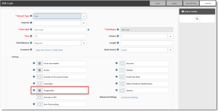 Triggerable Skill Code Field