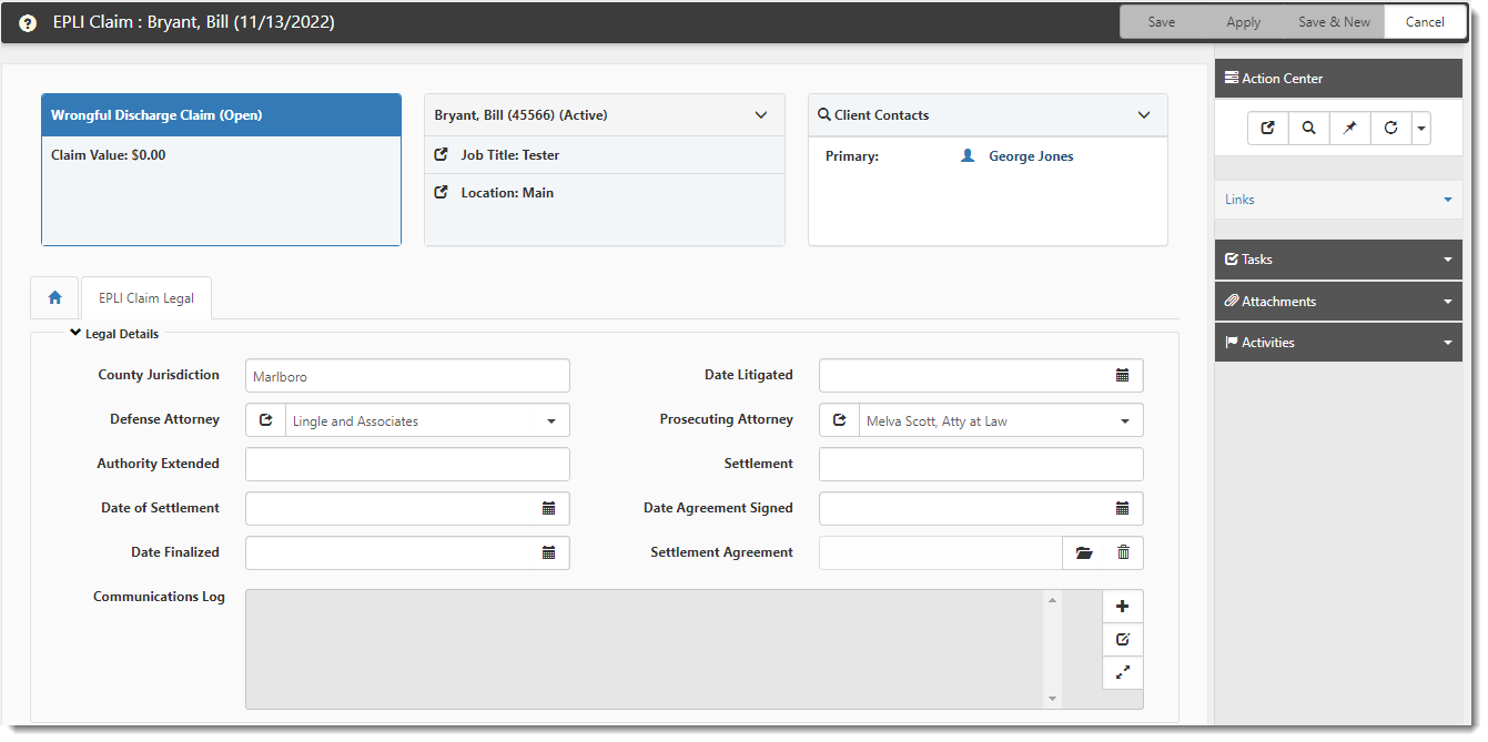 EPLI Claim Legal Tab