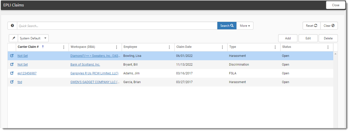 EPLI Claims Dashboard