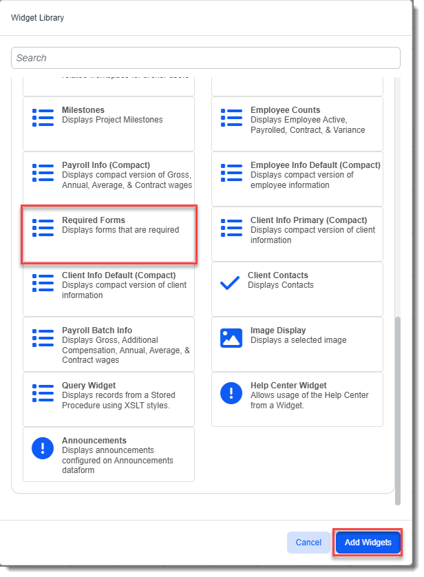 Widget: Required Forms