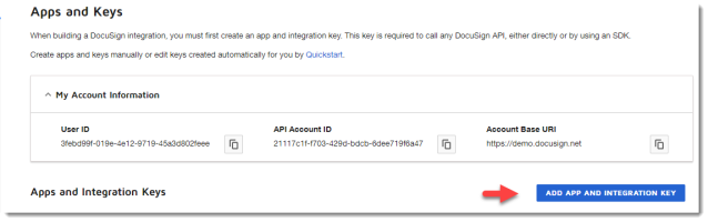 DocuSign Add App and Integration Key