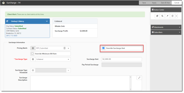 Surcharge Window With Override Surcharge Amt Checkbox Checked