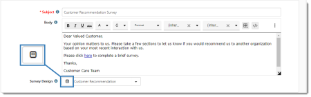 Email Template Step 2 With Open Survey Design button highlighed