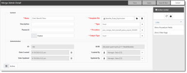 Client Benefit Plans Merge Admin Detail Record