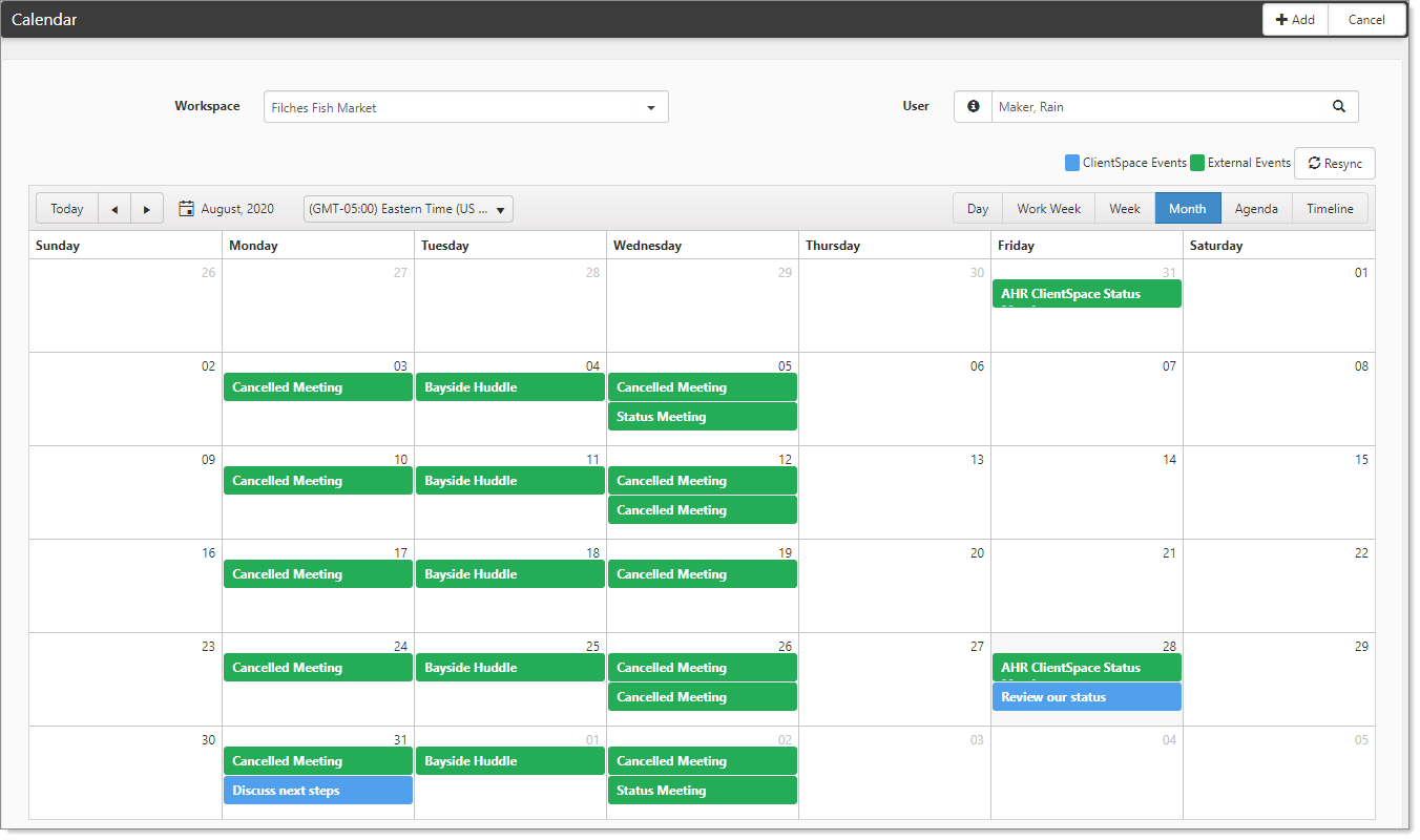 Viewing the ClientSpace Calendar